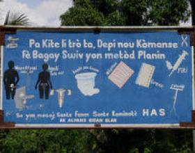 A billboard shows family planning methods 