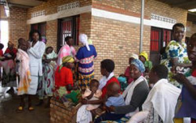 Women living with HIV waiting in line at a family planning clinic.